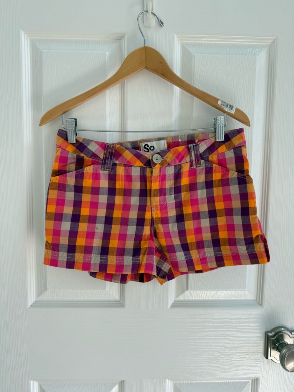 SO Plaid Cotton Shorts in Pink, Purple & Orange